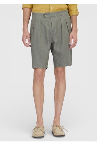 Ramsey Haki Düz Dokuma Carrot Fit Casual %100 Keten Bermuda