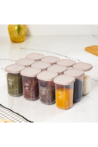 Porsima 1113 12'li Sızdırmaz Düz Kapaklı Baharatlık Seti Cappucci Cappucino