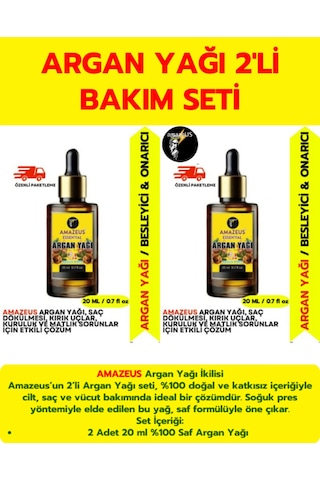 Amazeus Argan Yağı 2'li %100 Saf Ve Doğal-soğuk Pres Besleyici Etki 2x20 Ml / 1.4 Fl Oz
