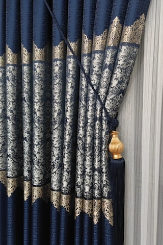 Takım Fon Perde Lacivert-gümüş 2 Kanat Fon+aksesuar Lacivert