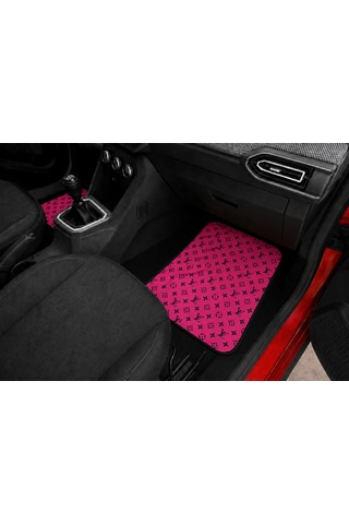 Pembe Lv Desenli Dekor Paspas A Kalite Baskılı Oto Halı Paspas Takımı 4 Takım Ön Arka Takım