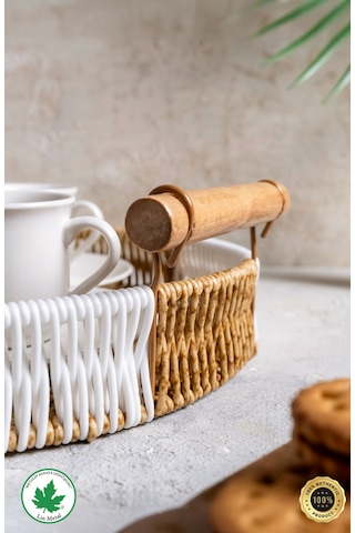 Yuvarlak Hasır Tepsi - Çift Renkli - 30 Cm Kahverengi