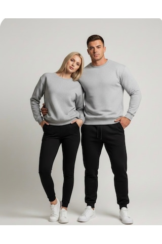 Tuba Toptaş Unisex Bay/ Sweatshirt Yuvarlak Yaka Gri