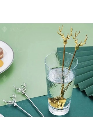 Vkemall 20 Cm Uzun Saplı 304 Paslanmaz Çelik Kafa Blender Kaşığı - Siyah Renkli Geyik Desenli Diğer