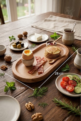 Ahşap Sunumluk Kahvaltı Ve Çerez Tabağı Kayık Oval