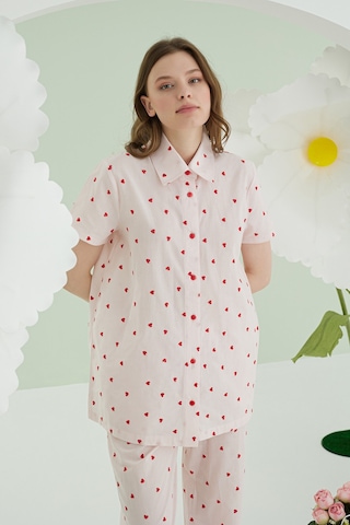 Nbb Kadın Pembe Kalpli Önden Düğmeli Pijama Takım
