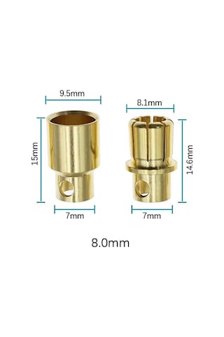 8mm Altın Kaplama Banana Dişi Erkek Soket 120a Pil Batarya Lion Bullet Plug Kablo Konnektör Esc Moto