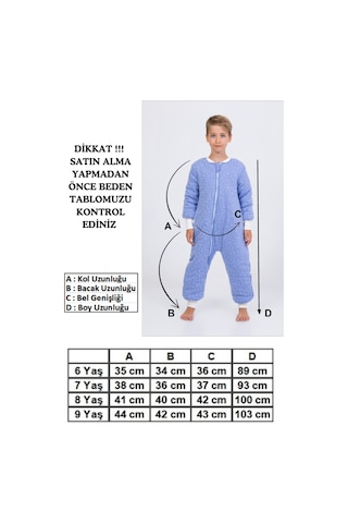 Erkek Çocuk Uyku Tulumu 6-9 Yaş Kalın Elyaf Dolgulu Premium Kalite 2.5 Tog-gök Mavisi Mavi