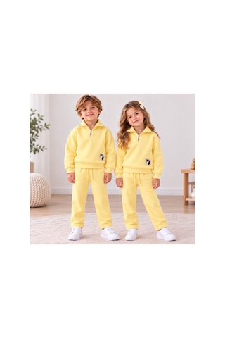 Toikids Kız Ve Erkek Çocuk Yarım Fermuarlı Eşofman Takımı Sarı