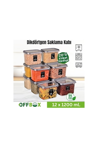 Offbox Dikdörtgen Bakliyat Baharat Gıda Saklama Kabı - 1.2 Lt. - 12 Adet Antrasit Şeffaf