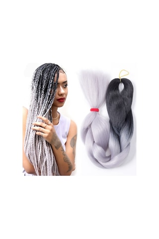 Cbtx Moda Renk Gradyan Bireysel Örgü Peruk Elyaf Büyük Örgüler, Uzunluk: 60cm 57 Siyah + Göl Mavisi