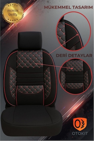 Tr Audi A3 Hb 2007 İle Uyumlu Koltuk Kılıfı Seti, Siyah-kırmızı, Deri Detaylı, Tam Set Genel