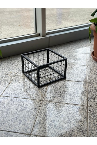 Metal Tel Kasa Sepet - Dekoratif, Taşınabilir Ürün Kasası, Sele Sepet 45x45 Cm H:20 Cm Siyah