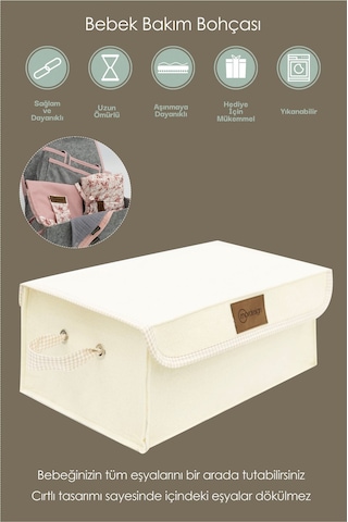 Mordesign Saklama Kutusu, Dolap Içi Çamaşır/oyuncak Düzenleyici, Yenidoğan Için Kapaklı Keçe Organizer Krem-kahve Ekose