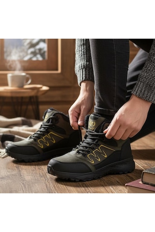 Ispartalılar 579 Ortopedik Kaymaz Taban İçi Kürklü Kadın Erkek Bot Ayakkabı Unisex Bot Siyah - Yeşil
