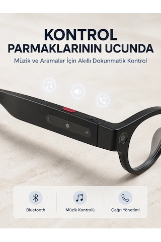 Mey İthalat Siyah Kameralı Akıllı Gözlük Aı Görüntü Tanıma Bluetooth Müzik Telefon Görüşme Dokunmatik Kontrollü