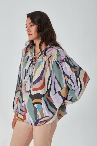Mizalle Renkli Zebra Tunik Çok Renkli