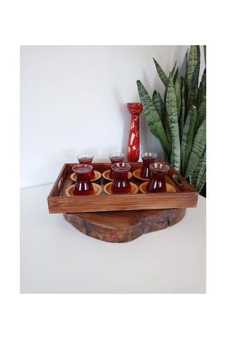Kahverengi Eskitme Ahşap Dekoratif Kahve, Çay, Söz, Nişan, Sunum , Servis Tepsisi Eskitme Kahverengi