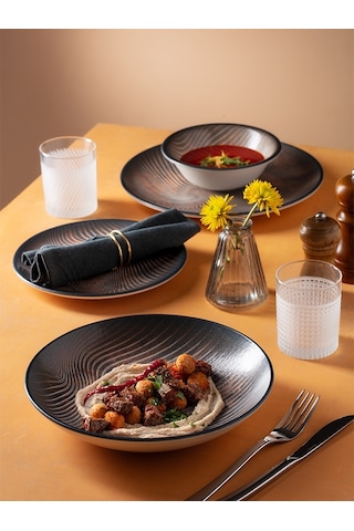 Charvet Gourmet 27cm 12 Adet Porselen Düz Tabak Siyah-kahverengi
