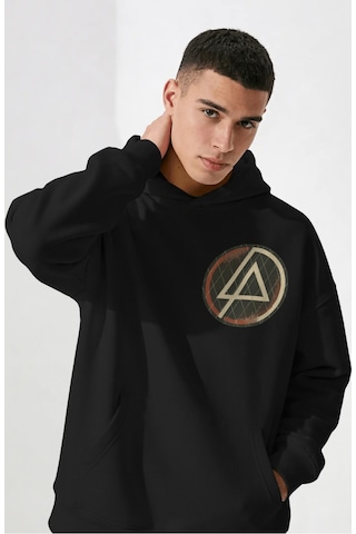 Sevbano Linkin Park Müzik Grubu Sırt Baskılı Unisex Oversize Penye Hoodie Siyah