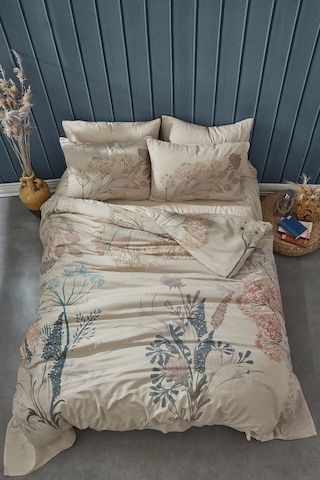 BonjardinHome Lotus Keten Nevresim Takımı Krem Renk Krem