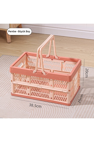 Snapbuy Katlanır Sepet, Alışveriş, Piknik, Market, Taşıma, Depolama Ve Kamp İçin Uygundur Büyük Boy Pembe