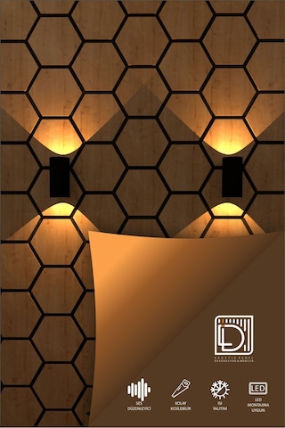 Ahşap Altıgen Petek Akustik Duvar Kaplama Paneli Mdf 68x56cm Safir Meşe