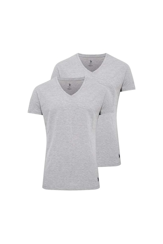 U.S. Polo Assn. U.s Polo Assn. 80194 Erkek 2 Li Kısa Kol V Yaka Atlet-grimelanj Gri Melanj