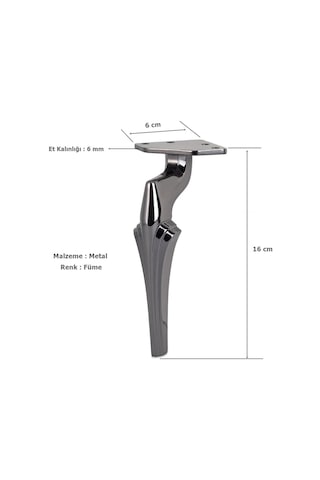 4 Adet Zeus Lüx Metal Ayak 16 Cm Füme Mobilya Koltuk Ayağı