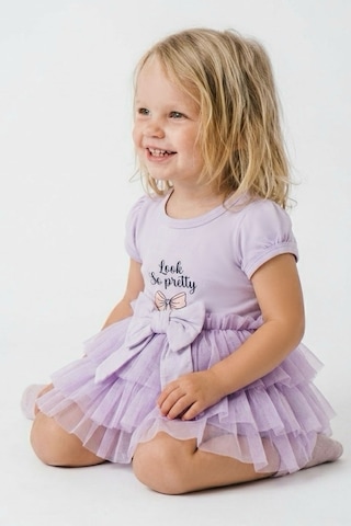 Breeze Kız Bebek Kısa Kollu Çıtçıtlı Zıbın Elbise Tütü Etekli Fiyonk Detaylı 6 Ay - 2 Yaş , Lila
