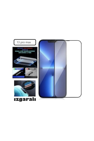 Apple Uyumlu iPhone 13 Pro Max Ekran Koruyucu Toz Filitreli Izgaralı Anti Dust Tam Kaplayan Kırılmaz Cam