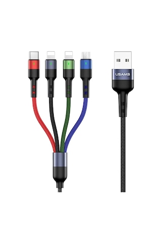 Usams Us-sj317 4in1 2 Lightning 1 Type-c 1 Micro Uçlu 1.2m 2a Örgülü Renkli Şarj Ve Data Kablosu