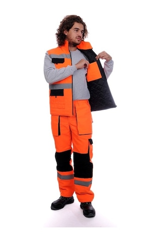 Çok Cepli Kapitoneli Yelek Turuncu
