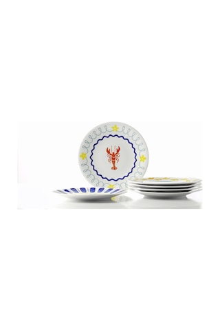Kütahya Porselen Bone Costa Mare 6 Parça 25 Cm Servis Tabağı Beyaz Ve Altın