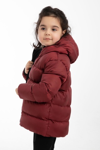 Kız Çocuk Bordo İçi Polarlı Kürklü Kapüşonlu Su Geçirmez Rüzgara Dayanıklı Şişme Kışlık Mont Bordo
