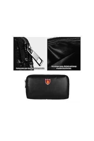 Vkemall Silikon Kaplı Cam Fiber Yangınsız Çanta - Telefon Ve Powerbank Saklama İçin, Darbe Emici Sprey İç Katman, 20.8x11.8cm Siyah