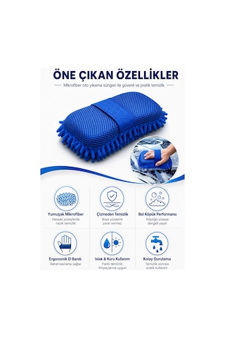 Deconitte Mikrofiber Oto Yıkama Süngeri, Çizmez Araç Temizlik Pedi, Ergonomik El Bantlı Araba Sünger