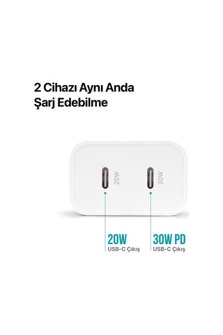 Ttec Süper Şarj Akım Koruma 2pd Giriş Gan 50w Şarj Başlığı Samsung Huawei İphone 15 15 Pro Max Uyumlu Şarj
