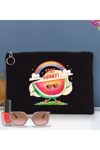 Bk Gift Yaz Temalı-7 Astarlı Siyah Portföy Çanta 30x21cm, Baskılı El Çantası, Organizer Çanta