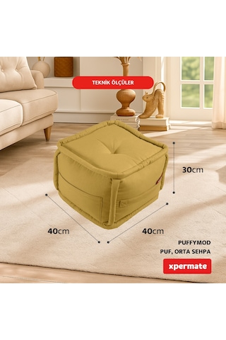 Xpermate Puffymod Dekoratif Kare Puf Orta Sehpa 40x40 Cm Hardal