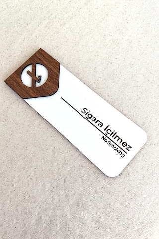 Sigara İçilmez Uyarı Tabelası Mdf Uyarı Levhası 19x7 Cm Çift Katmanlı, Çift Taraflı Bantlı
