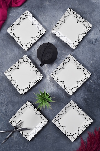 Piatti Naturali 6'lı Mermer Tatlı Tabak Seti Sunum Servis Pasta 15 Cm