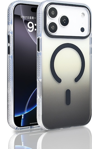Apple Uyumlu iPhone 17 Pro Max Kılıf M-safe Şarj Özellikli Transparan Renk Geçişli Kapak Toros Siyah