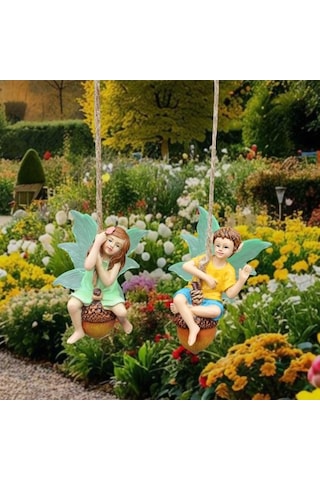Pazly Reçine Peri Figürü Kız Homyl Dekor Çocuk Bahçe Asılı 2 Li