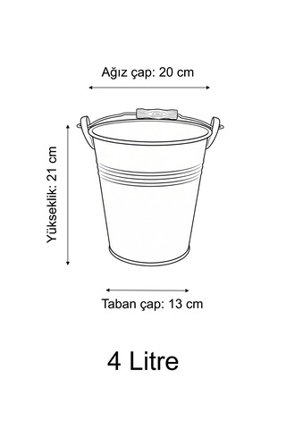 Metal Dekoratif Kova 4 Litre - 21 Cm Çok Amaçlı Saplı Galvaniz Saksılık Ve Düzenleyici Renksiz