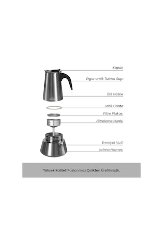 Any Morning Fe001-6 Espresso Kahve Makinesi Paslanmaz Çelik İndüksiyonlu Moka Pot 300 Ml Bakır