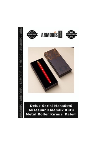 Delux Serisi Masaüstü Aksesuar Kalemlik Kutu Metal Roller Kırmızı Kalem Çok Renkli