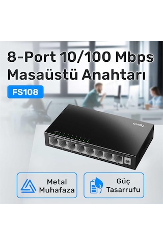 Cudy Fs108 8port 10/100mbps Duvar Montajlı Metal Masaüstü Switch
