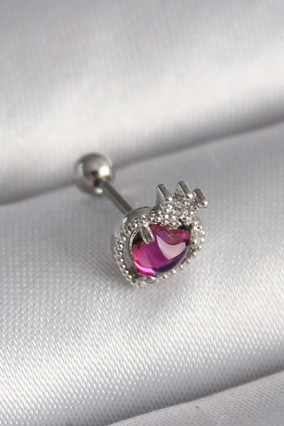 Dodes Dodes 316l Çelik Gümüş Renk Pembe Mineli Kalp Zirkon Taş Detaylı Taç Tragus Piercing Tg27pr126 Çok Renkli