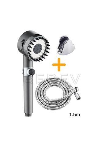 3 Fonksiyonlu Start Stop Tuşlu Filtreli Basınçlı Masaj Etkili Duş Başlığı Krom Hortum Ve Mafsal Set Siyah - Krom